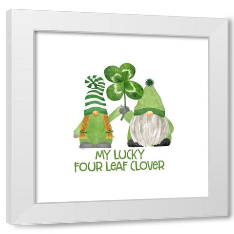 Luck of the Gnomes III-Four Leaf Clover White Modern Wood Framed Art Print by Reed, Tara