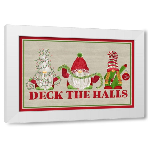 Gnome for Christmas Sentiment landscape dark-Deck the Halls White Modern Wood Framed Art Print by Reed, Tara