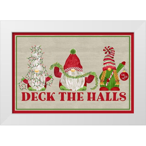 Gnome for Christmas Sentiment landscape dark-Deck the Halls White Modern Wood Framed Art Print by Reed, Tara