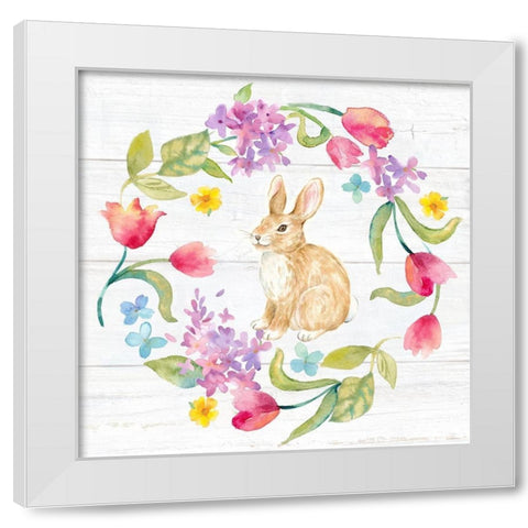 Hello  Easter Wreath White Modern Wood Framed Art Print by Coulter, Cynthia