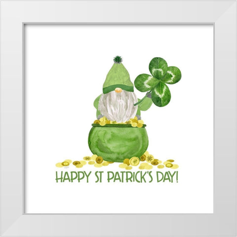 Luck  of the Gnomes VI-Happy St Patricks White Modern Wood Framed Art Print by Reed, Tara