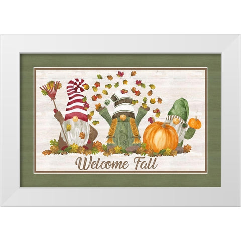 Fall Gnomes Sentiment landscape I-Welcome Fall White Modern Wood Framed Art Print by Reed, Tara