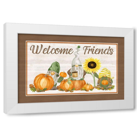 Fall Gnomes Sentiment landscape II-Welcome Friends White Modern Wood Framed Art Print by Reed, Tara