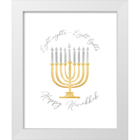 Festival of Lights portrait I-Gold Menorah White Modern Wood Framed Art Print by Reed, Tara