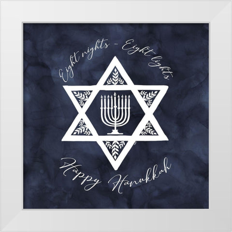 Hanukkah Lights II-8 Nights 8 Lights White Modern Wood Framed Art Print by Reed, Tara