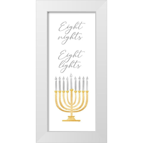 Hanukkah Lights vertical I-8 Nights 8 Lights White Modern Wood Framed Art Print by Reed, Tara