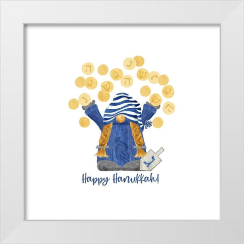 Hanukkah Gnomes IV-Throwing Gelt White Modern Wood Framed Art Print by Reed, Tara