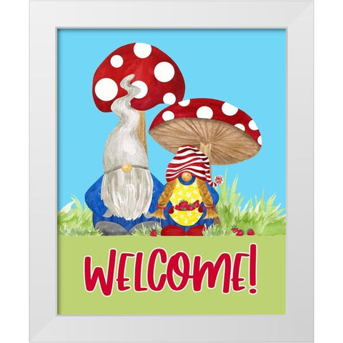 Gardening Gnomes Sentiment portrait III-Welcome Gnomes White Modern Wood Framed Art Print by Reed, Tara