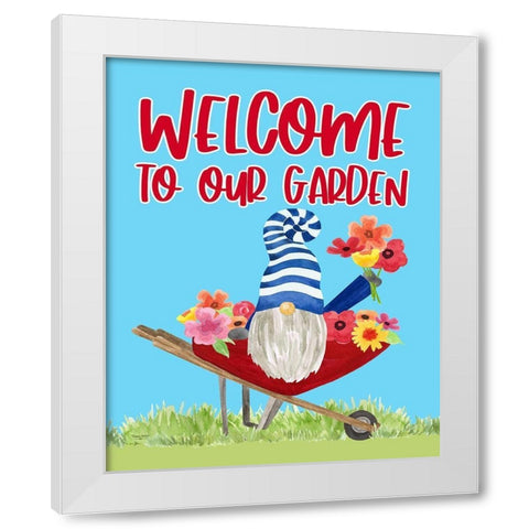 Gardening Gnomes Sentiment portrait V-Our Garden White Modern Wood Framed Art Print by Reed, Tara