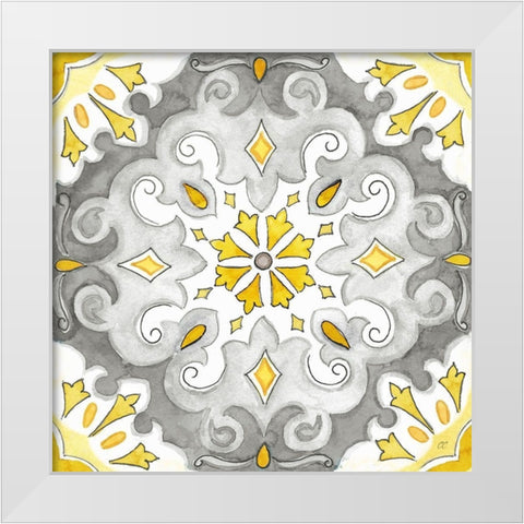 Jewel Medallion yellow gray I White Modern Wood Framed Art Print by Coulter, Cynthia
