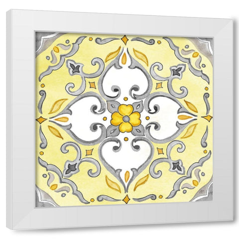Jewel Medallion yellow gray IV White Modern Wood Framed Art Print by Coulter, Cynthia