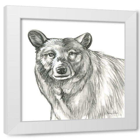 Watercolor Pencil Forest V-Bear White Modern Wood Framed Art Print by Wilson, Kelsey