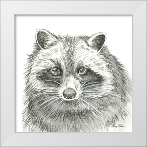 Watercolor Pencil Forest VI-Raccoon White Modern Wood Framed Art Print by Wilson, Kelsey
