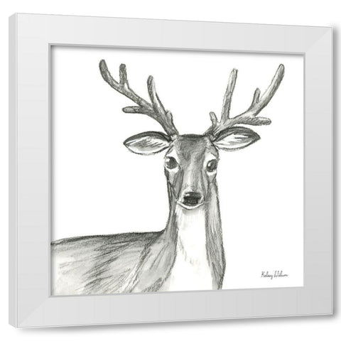 Watercolor Pencil Forest VIII-Deer White Modern Wood Framed Art Print by Wilson, Kelsey