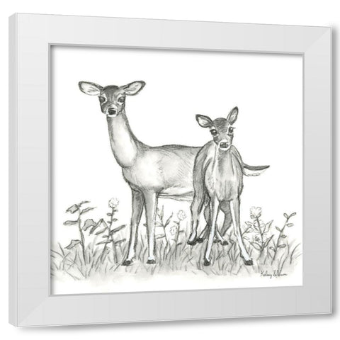 Watercolor Pencil Forest X-Deer Family White Modern Wood Framed Art Print by Wilson, Kelsey
