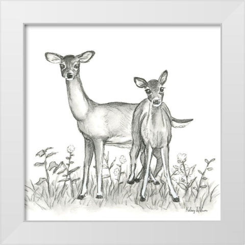 Watercolor Pencil Forest X-Deer Family White Modern Wood Framed Art Print by Wilson, Kelsey