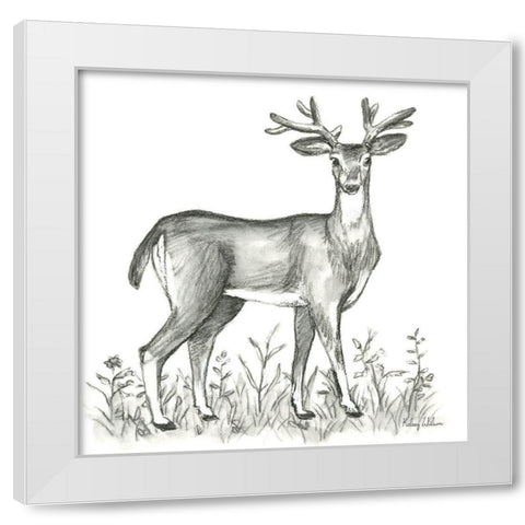 Watercolor Pencil Forest XI-Deer 2 White Modern Wood Framed Art Print by Wilson, Kelsey