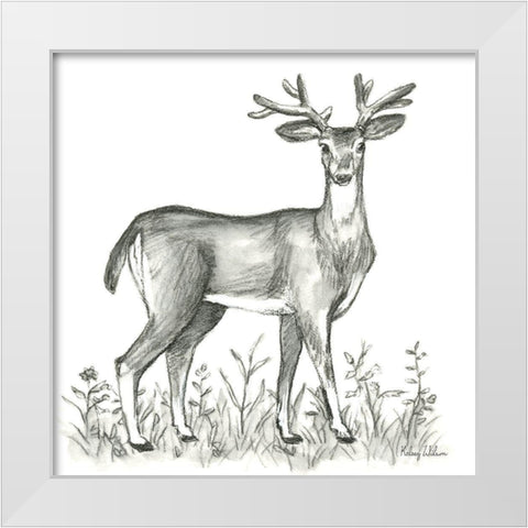Watercolor Pencil Forest XI-Deer 2 White Modern Wood Framed Art Print by Wilson, Kelsey