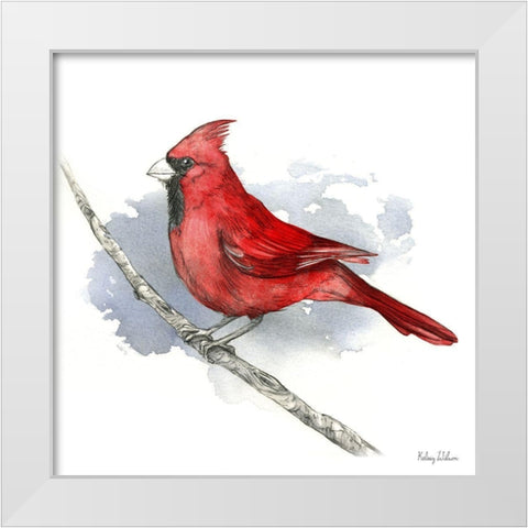 Birds And Branches I-Cardinal White Modern Wood Framed Art Print by Wilson, Kelsey