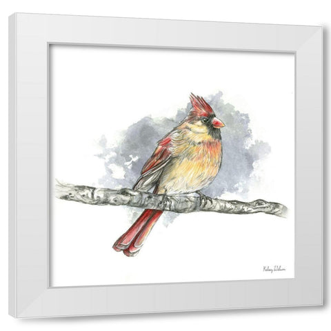 Birds And Branches II-Female Cardinal White Modern Wood Framed Art Print by Wilson, Kelsey
