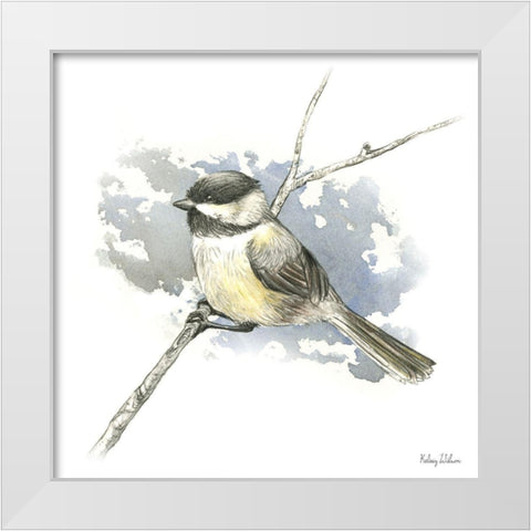 Birds And Branches III-Chickadee White Modern Wood Framed Art Print by Wilson, Kelsey