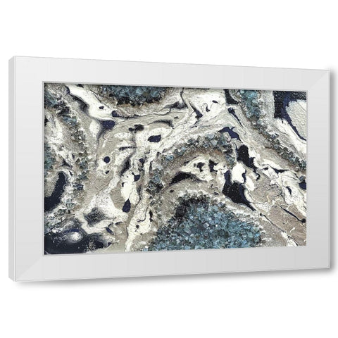Blue Silver Marble landscape White Modern Wood Framed Art Print by Lee C
