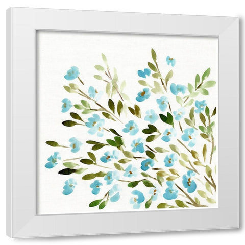 Sketchy Blossoms Blue White Modern Wood Framed Art Print by Chapman, Marcy