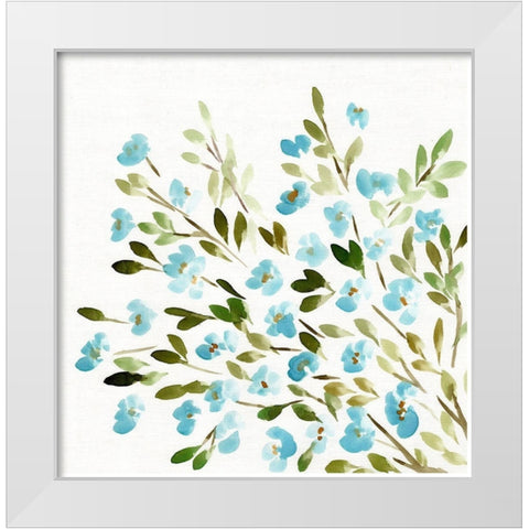 Sketchy Blossoms Blue White Modern Wood Framed Art Print by Chapman, Marcy