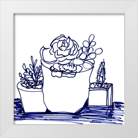 Hand Sketch Succulents blue White Modern Wood Framed Art Print by Chapman, Marcy