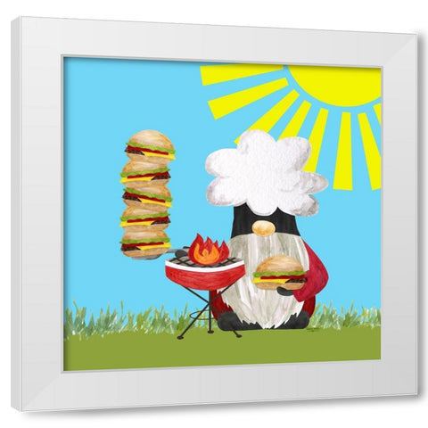 Gnome Grill Masters III White Modern Wood Framed Art Print by Reed, Tara