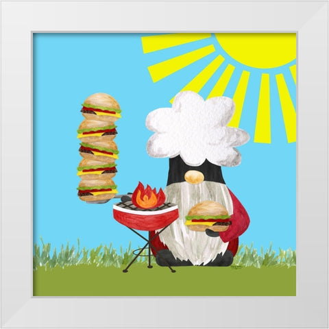 Gnome Grill Masters III White Modern Wood Framed Art Print by Reed, Tara