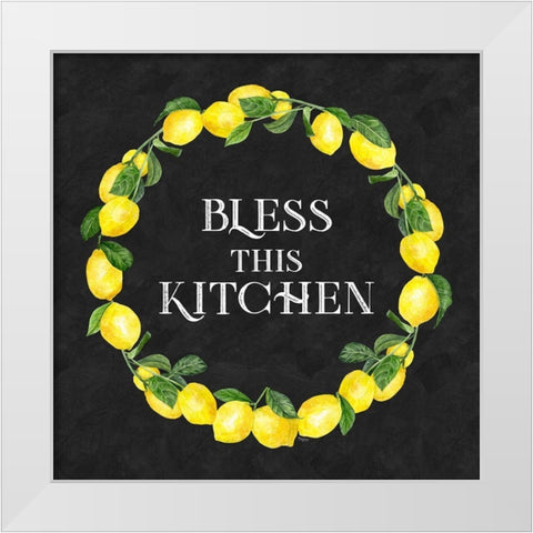 Live with Zest wreath sentiment I-Bless this Kitchen White Modern Wood Framed Art Print by Reed, Tara