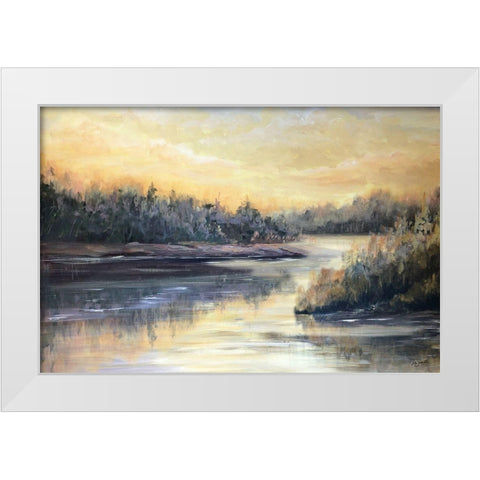 Golden Waters landscape White Modern Wood Framed Art Print by Tre Sorelle Studios