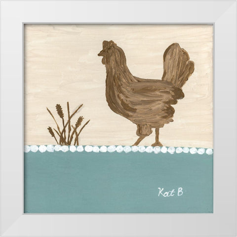 Out  to Pasture I-Brown Chicken White Modern Wood Framed Art Print by Bryan, Kathleen