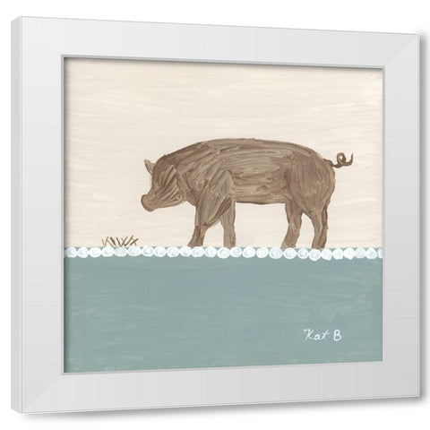 Out  to Pasture III-Brown Pig White Modern Wood Framed Art Print by Bryan, Kathleen