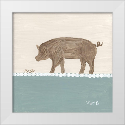 Out  to Pasture III-Brown Pig White Modern Wood Framed Art Print by Bryan, Kathleen