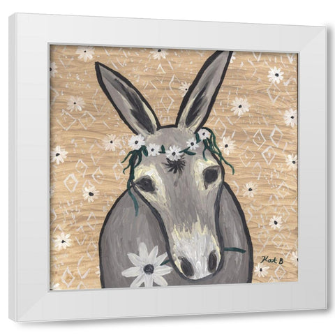 Donkey  with Daisies White Modern Wood Framed Art Print by Bryan, Kathleen