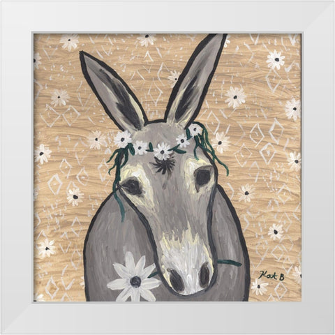 Donkey  with Daisies White Modern Wood Framed Art Print by Bryan, Kathleen