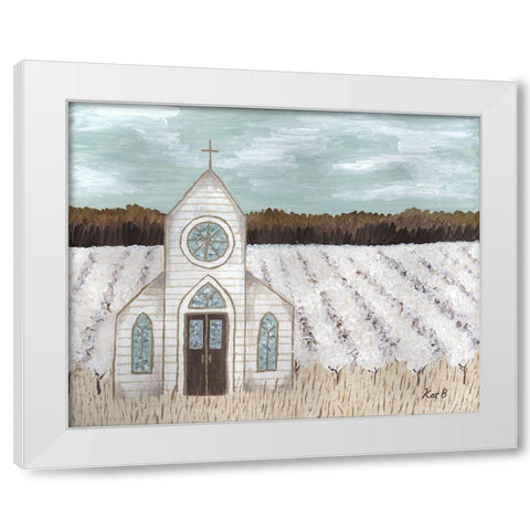 Farm  Sketch Church landscape White Modern Wood Framed Art Print by Bryan, Kathleen