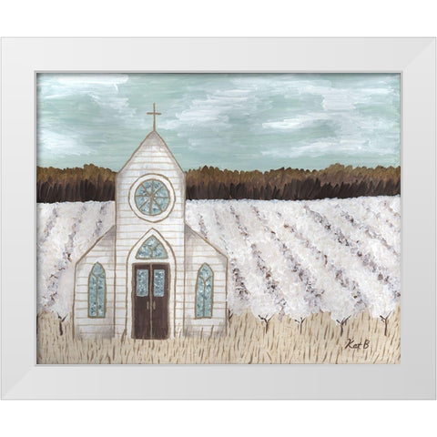 Farm  Sketch Church landscape White Modern Wood Framed Art Print by Bryan, Kathleen