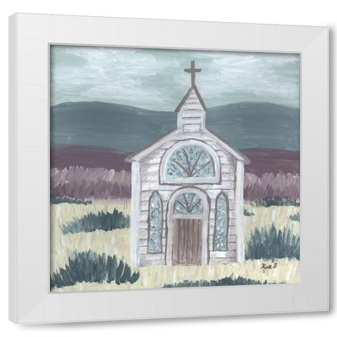 Farm  Sketch Church Meadow White Modern Wood Framed Art Print by Bryan, Kathleen