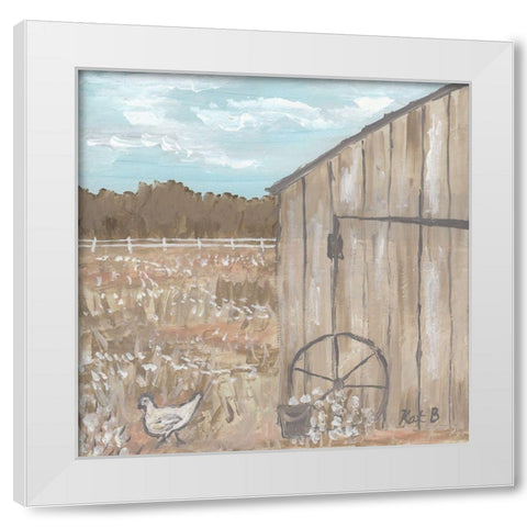 Chicken  And Barn White Modern Wood Framed Art Print by Bryan, Kathleen