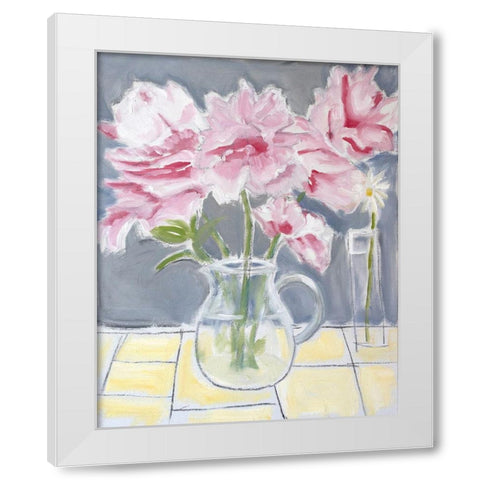 Peonies  And a Daisy White Modern Wood Framed Art Print by Marie, Susanne
