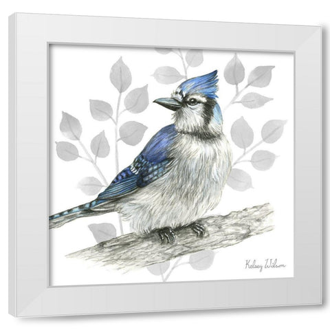 Backyard Birds I-Blue Jay White Modern Wood Framed Art Print by Wilson, Kelsey