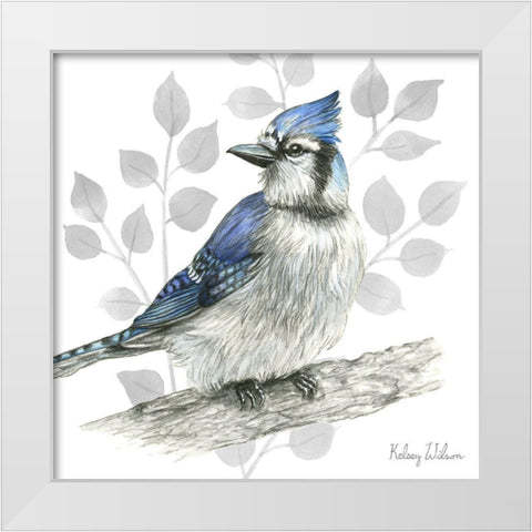 Backyard Birds I-Blue Jay White Modern Wood Framed Art Print by Wilson, Kelsey