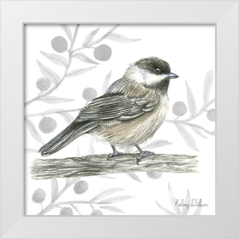 Backyard Birds II-Chickadee White Modern Wood Framed Art Print by Wilson, Kelsey