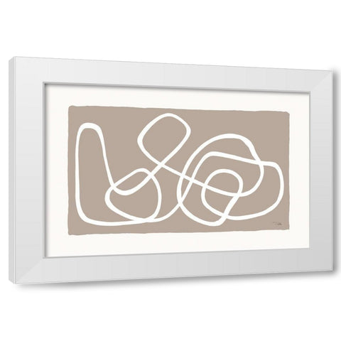 Lines And Curves on greige I White Modern Wood Framed Art Print by Pela