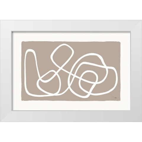 Lines And Curves on greige I White Modern Wood Framed Art Print by Pela