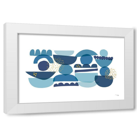Crowded Forms blue I White Modern Wood Framed Art Print by Pela