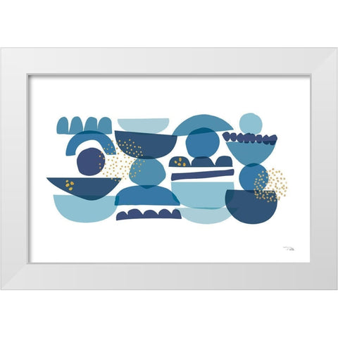 Crowded Forms blue I White Modern Wood Framed Art Print by Pela